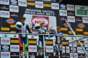 Max Cook and Charlie Atkins on the podium Motostar Brands Hatch GP July 2017