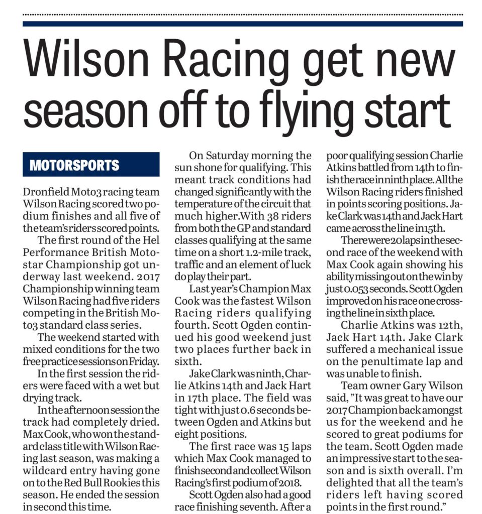 Derbyshire Times 19 April 2018 Wilson Racing