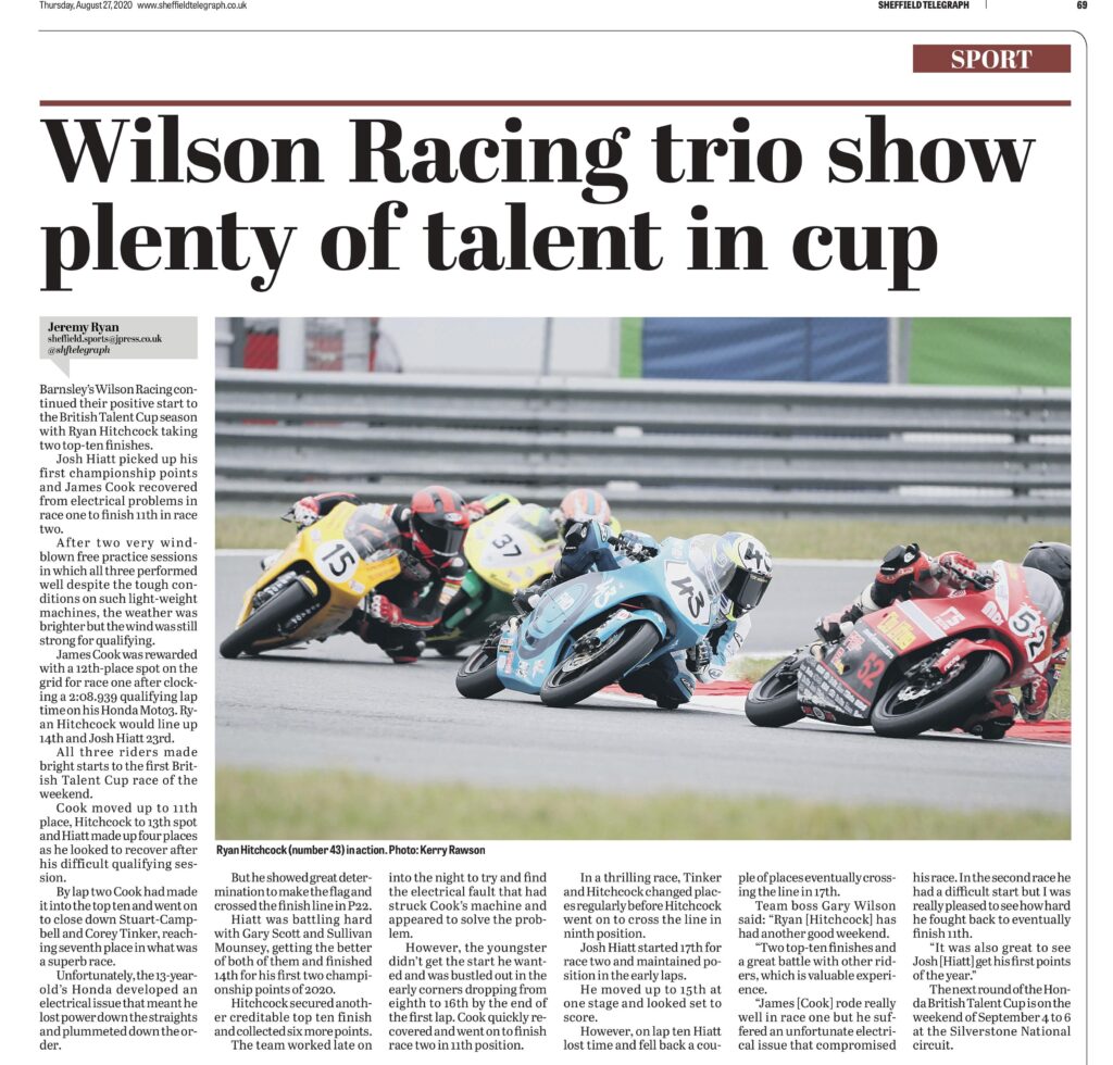 Wilson Racing Sheffiled telegraph
